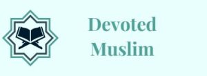 Official logo for "Devoted Muslim" website, featuring a dark blue and teal Islamic eight-pointed star containing an open Quran book on a stand, positioned to the left of the text "Devoted Muslim" in matching dark teal font. This logo represents an online platform dedicated to Islamic teachings, spirituality, and devout Muslim lifestyle.